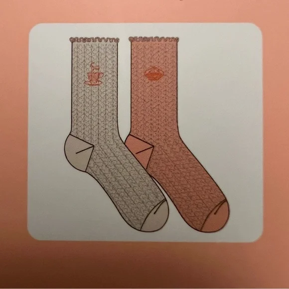 Bridgerton Set of 2 Crew Socks, Giftable Box, Women Size 4-10 Coral & Cream, New - Picture 3 of 3